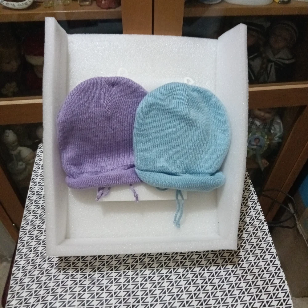 Purple and Blue Baby Hat and Mittens Set